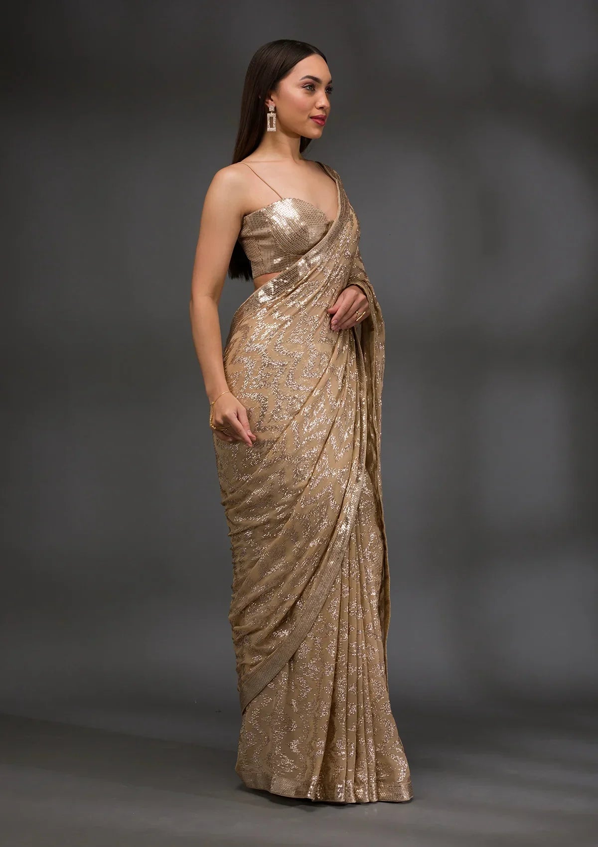 Gold Sequins Georgette Saree