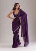 Purple Stonework Semi Crepe Saree